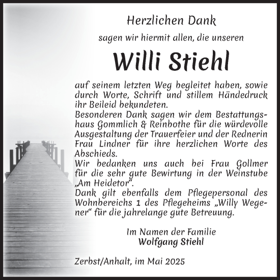 Traueranzeige von Willi Stiehl von Volksstimme Zerbst