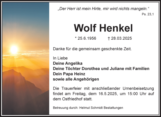 Traueranzeige von Wolf Henkel von Volksstimme Oschersleben/Wanzleben