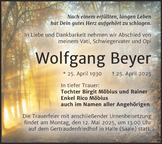 Traueranzeige von Wolfgang Beyer von Mitteldeutsche Zeitung Halle/Saalkreis