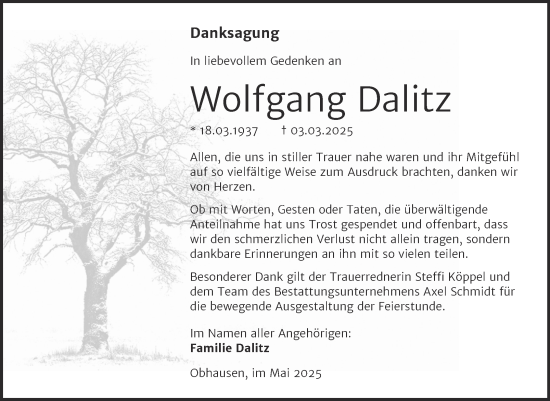 Traueranzeige von Wolfgang Dalitz von Trauerkombi Merseburg
