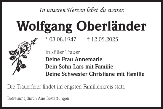 Traueranzeige von Wolfgang Oberländer von Volksstimme Magdeburg