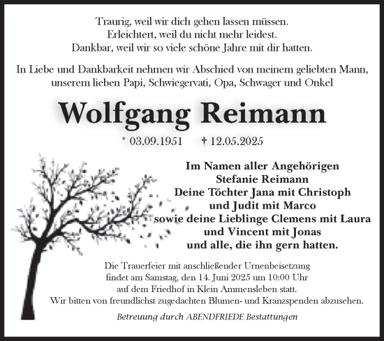 Traueranzeige von Wolfgang Reimann von Volksstimme Haldensleben/Wolmirstedt