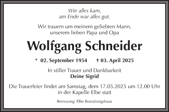 Traueranzeige von Wolfgang Schneider von Volksstimme Magdeburg