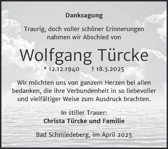 Traueranzeige von Wolfgang Türcke von Trauerkombi Wittenberg