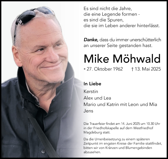 Traueranzeige von Mike Möhwald von Volksstimme Magdeburg