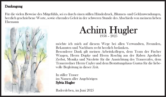 Traueranzeige von Achim Hugler von Volksstimme Halberstadt