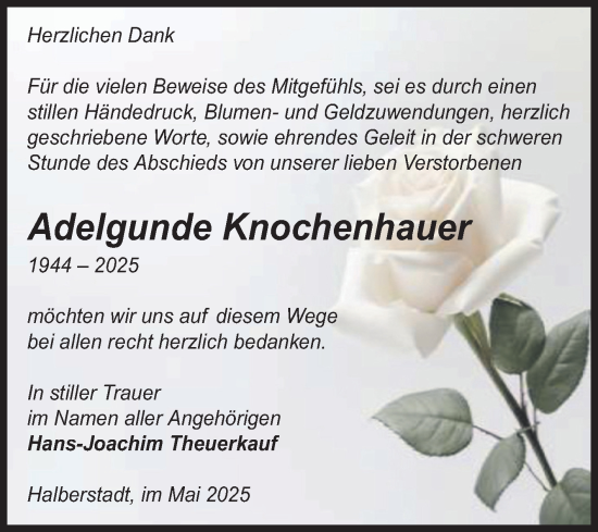 Traueranzeige von Adelgunde Knochenhauer von Volksstimme Halberstadt