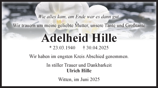 Traueranzeige von Adelheid Hille von Volksstimme Altmark West
