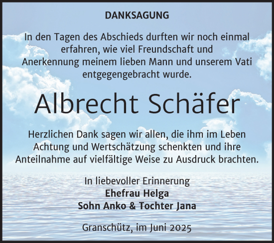 Traueranzeige von Albrecht Schäfer von Trauerkombi Weißenfels