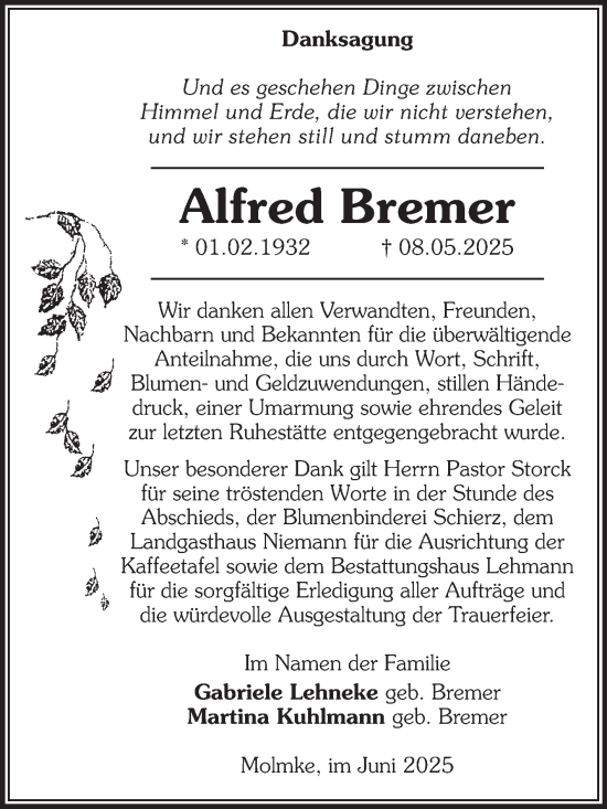 Traueranzeige von Alfred Bremer von Volksstimme Altmark West