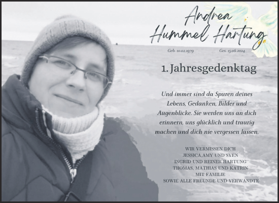 Traueranzeige von Andrea Hummel Hartung von Trauerkombi Merseburg