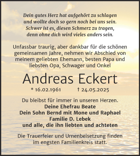 Traueranzeige von Andreas Eckert von Trauerkombi Köthen