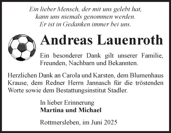 Traueranzeige von Andreas Lauenroth von Volksstimme Haldensleben/Wolmirstedt