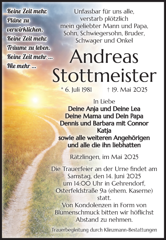 Traueranzeige von Andreas Stottmeister von Volksstimme Haldensleben/Wolmirstedt