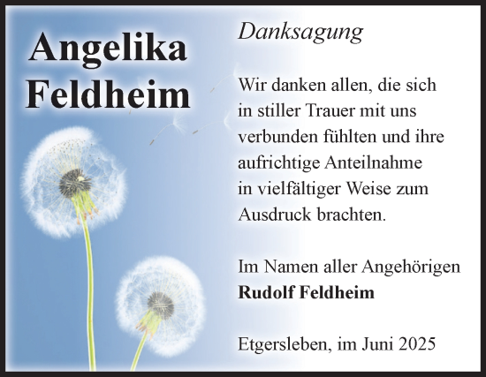 Traueranzeige von Angelika Feldheim von Volksstimme Staßfurt