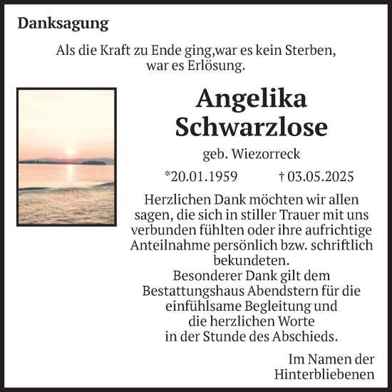 Traueranzeige von Angelika Schwarzlose von Volksstimme Altmark Ost