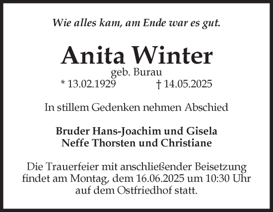 Traueranzeige von Anita Winter von Volksstimme Magdeburg