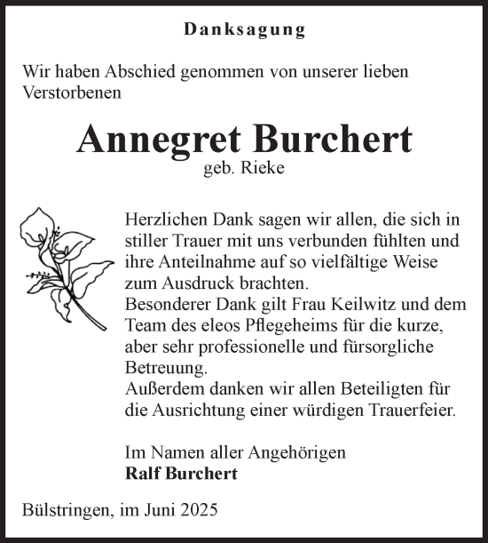 Traueranzeige von Annegret Burchert von Volksstimme Haldensleben/Wolmirstedt