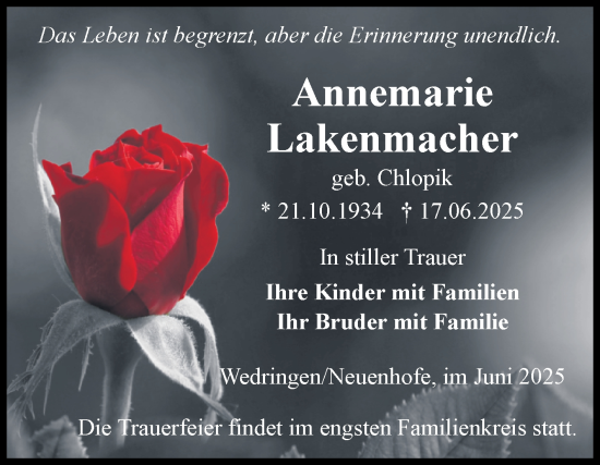 Traueranzeige von Annemarie Lakenmacher von Volksstimme Haldensleben/Wolmirstedt