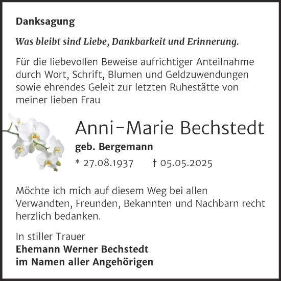 Traueranzeige von Anni-Marie Bechstedt von Super Sonntag Naumburg/Nebra