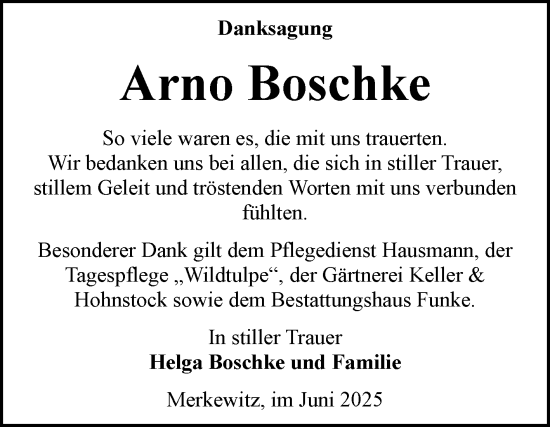 Traueranzeige von Arno Boschke von Mitteldeutsche Zeitung Halle/Saalkreis