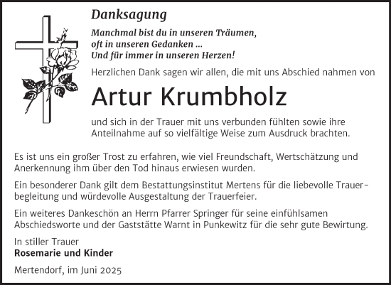 Traueranzeige von Artur Krumbholz von Super Sonntag Naumburg/Nebra