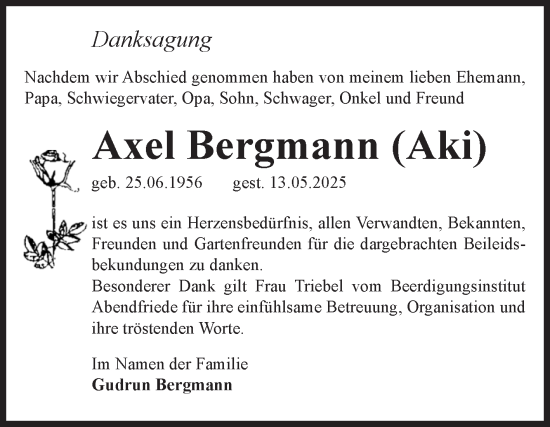 Traueranzeige von Axel Bergmann von Volksstimme Magdeburg