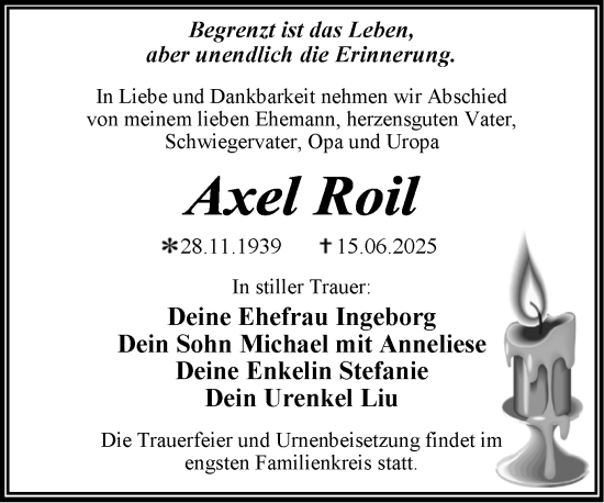 Traueranzeige von Axel Roil von Trauerkombi Dessau