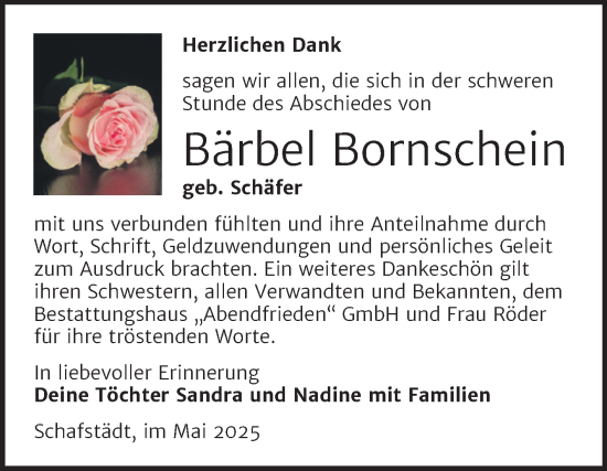 Traueranzeige von Bärbel Bornschein von Trauerkombi Merseburg
