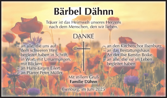 Traueranzeige von Bärbel Dähnn von Volksstimme Wernigerode