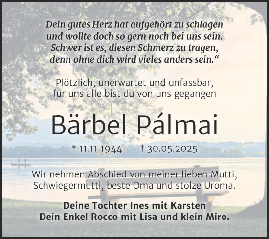 Traueranzeige von Bärbel Pálmai von Trauerkombi Zeitz