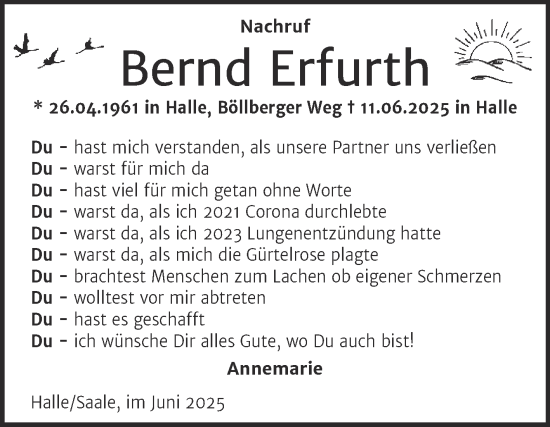 Traueranzeige von Bernd Erfurth 