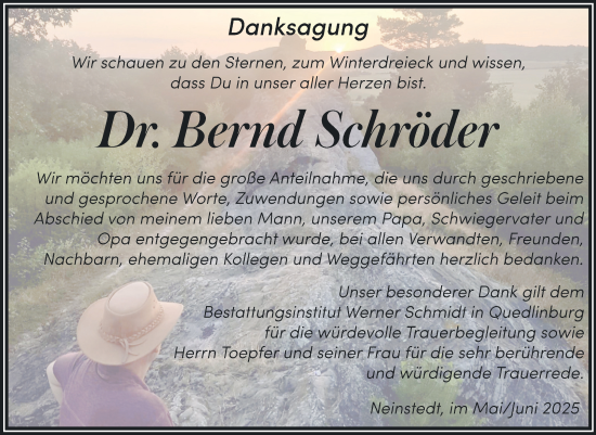 Traueranzeige von Bernd Schröder von Trauerkombi Quedlinburg