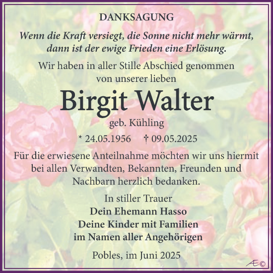 Traueranzeige von Birgit Walter von Trauerkombi Weißenfels