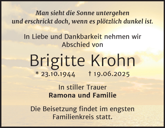 Traueranzeige von Brigitte Krohn von Trauerkombi Wittenberg