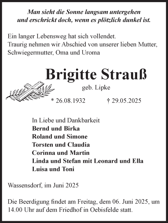 Traueranzeige von Brigitte Strauß von Volksstimme Altmark West