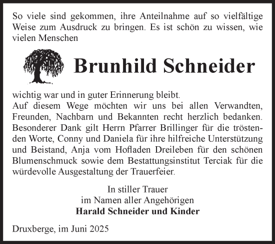 Traueranzeige von Brunhild Schneider von Volksstimme Oschersleben/Wanzleben