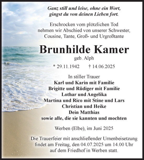 Traueranzeige von Brunhilde Kamer von Volksstimme Altmark Ost
