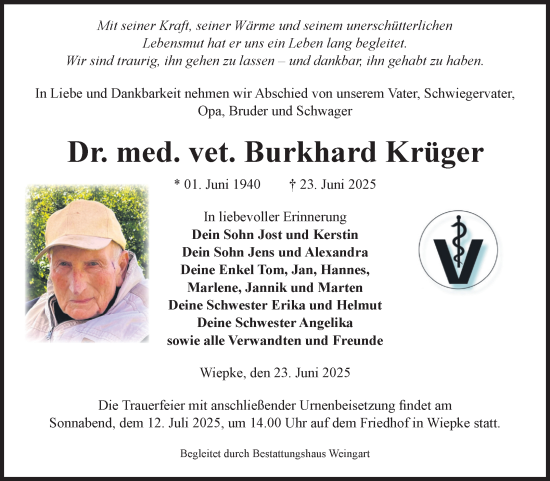 Traueranzeige von Burkhard Krüger von Volksstimme Altmark West
