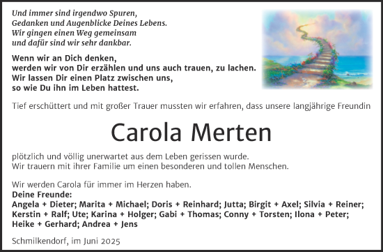 Traueranzeige von Carola Merten von Trauerkombi Wittenberg