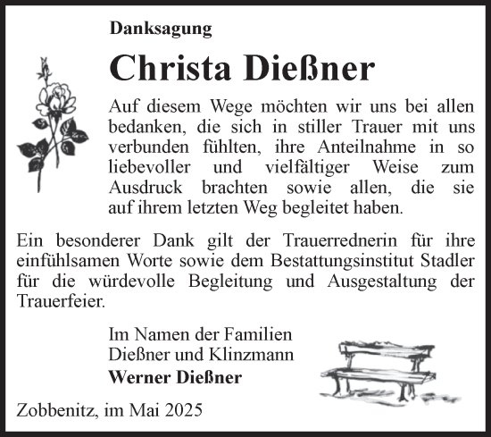 Traueranzeige von Christa Dießner von Volksstimme Haldensleben/Wolmirstedt