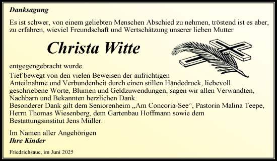 Traueranzeige von Christa Witte von Trauerkombi Aschersleben