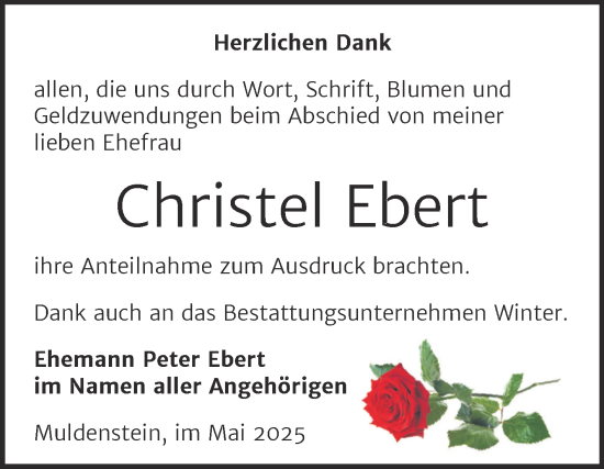 Traueranzeige von Christel Ebert von Trauerkombi Bitterfeld