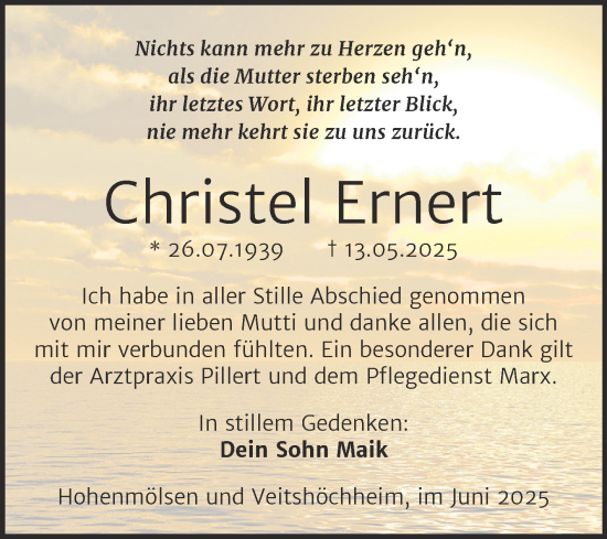 Traueranzeige von Christel Ernert von Trauerkombi Weißenfels
