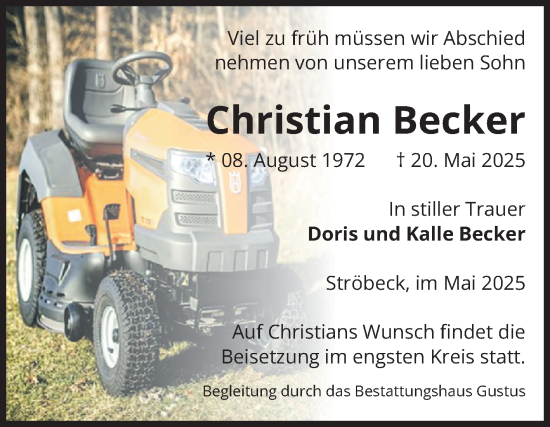 Traueranzeige von Christian Becker von Volksstimme Halberstadt