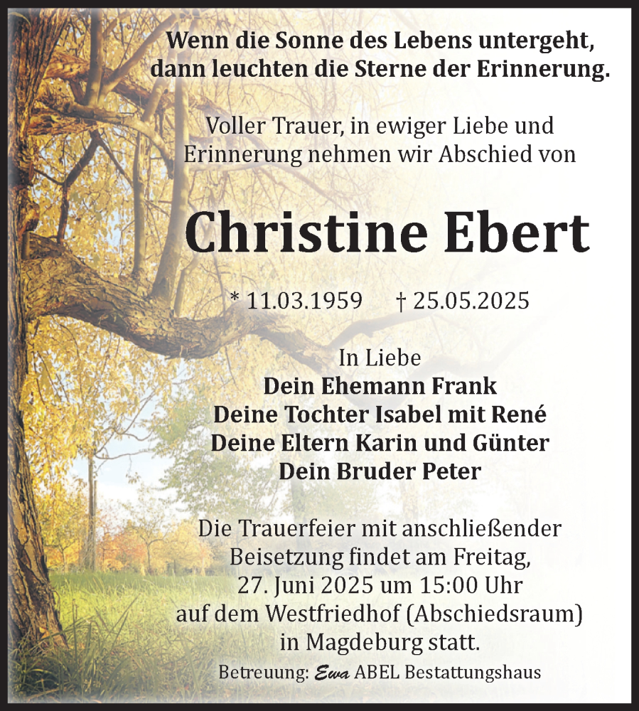  Traueranzeige für Christine Ebert vom 21.06.2025 aus Volksstimme Magdeburg