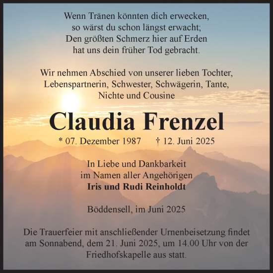 Traueranzeige von Claudia Frenzel von Volksstimme Haldensleben/Wolmirstedt