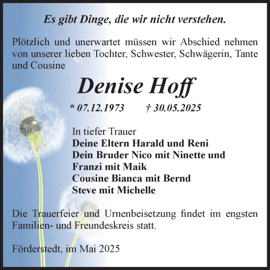 Traueranzeige von Denise Hoff von Volksstimme Staßfurt