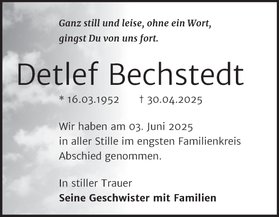 Traueranzeige von Detlef Bechstedt von Trauerkombi Weißenfels