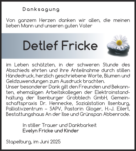 Traueranzeige von Detlef Fricke von Volksstimme Wernigerode